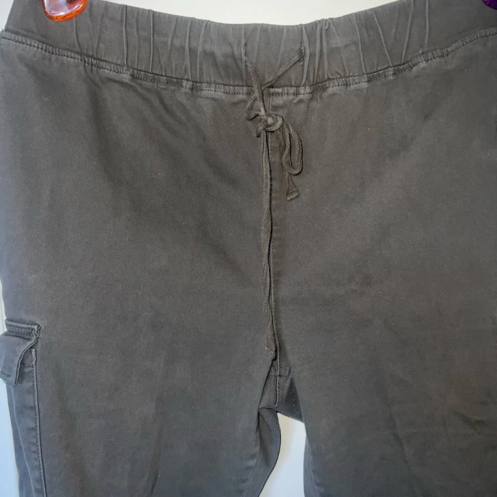 Women’s Drawstring Cargo Joggers Lagenlook Hunter Olive Green Pants Size 2X‎